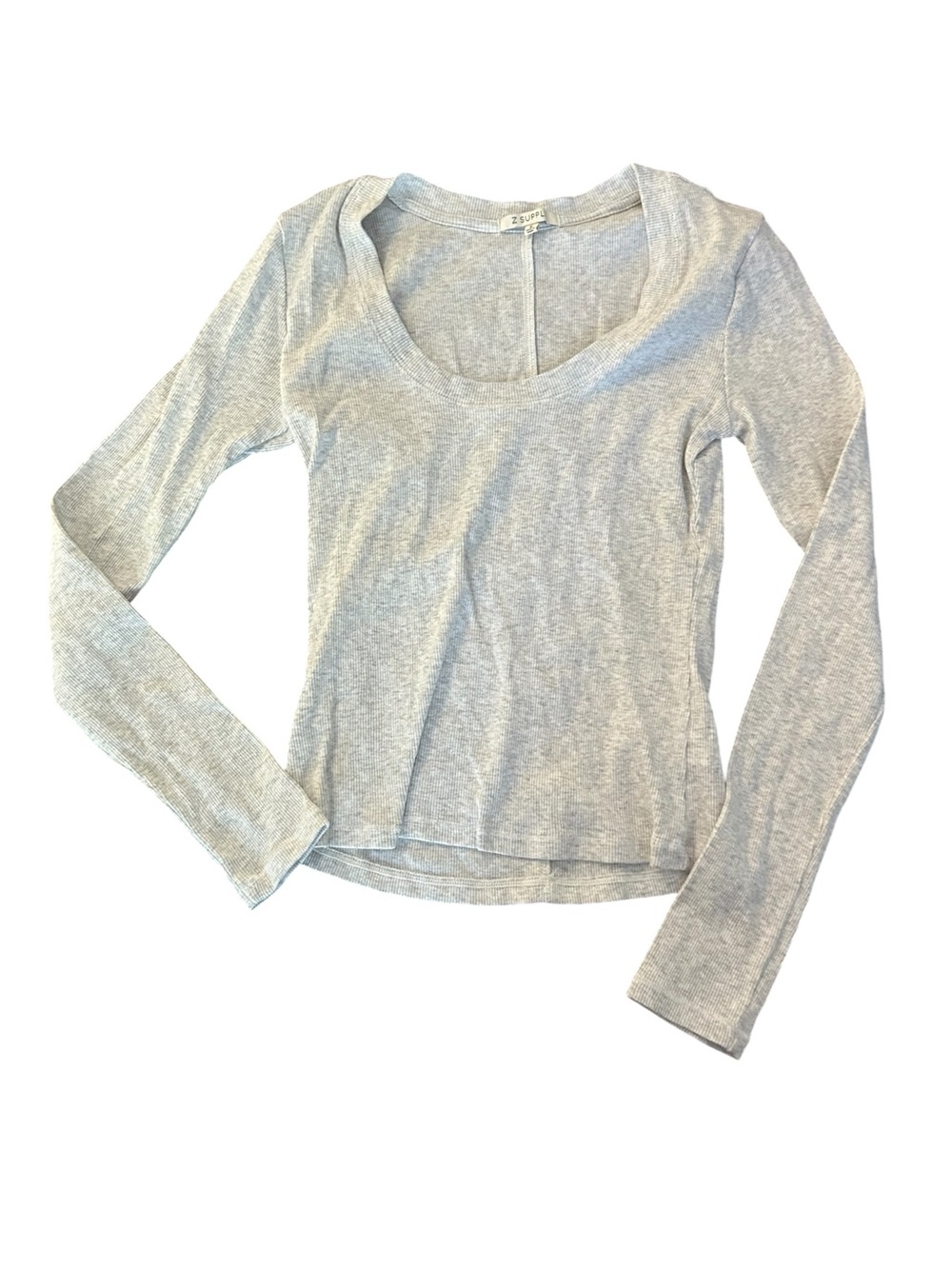 Z Supply Sirena Rib Small Long Sleeve T-Shirt Heather Grey